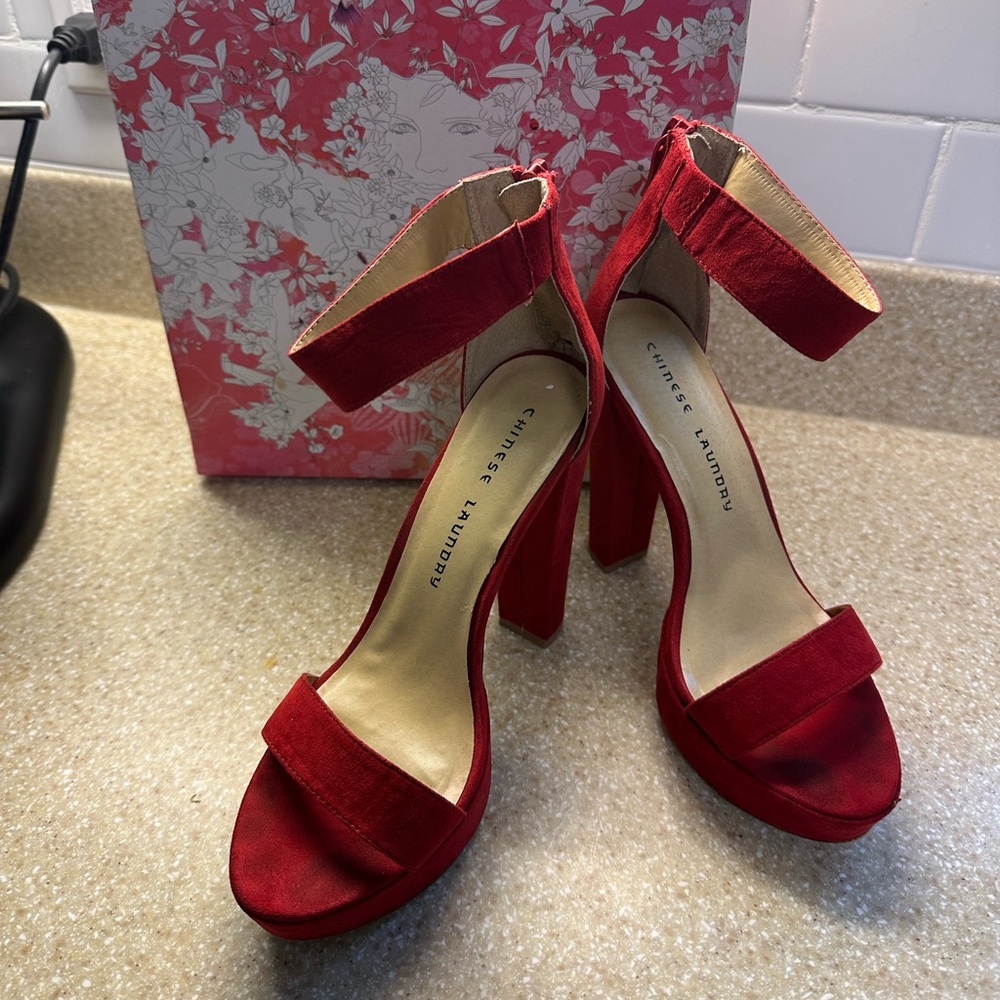 Chinese Laundry Red Suede Block Heel
